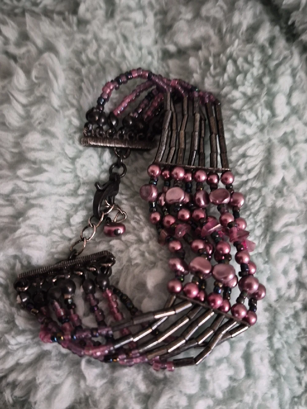 Handcrafted Purple Beaded Multi-Strand Bracelet